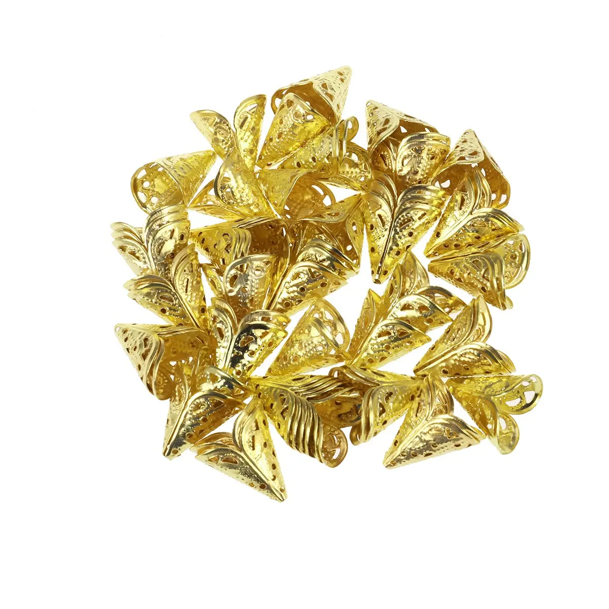 50 pièces de capuchons de perles en métal ajouré artistique en forme de fleur parapluie, accessoires de bijouterie DIY pour la fabrication de colliers, bracelets et boucles d'oreilles 15x16mm