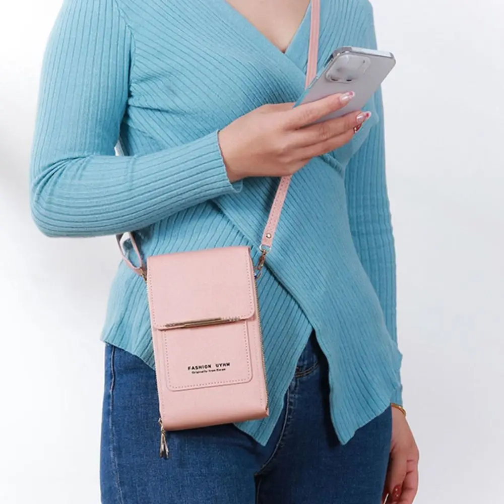 Bolso de teléfono con pantalla táctil ajustable, correa de hombro desmontable, bolso de cuero, RFID, antirrobo, bolso de viaje