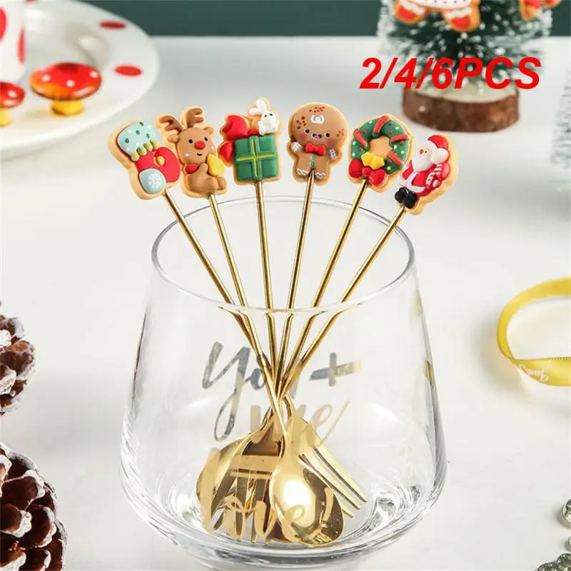 2/4/6PCS Dessert Spoon Interesting Design Christmas Practical Best Seller Exquisite Popular Christmas Fruit Fork Coffee Utensils