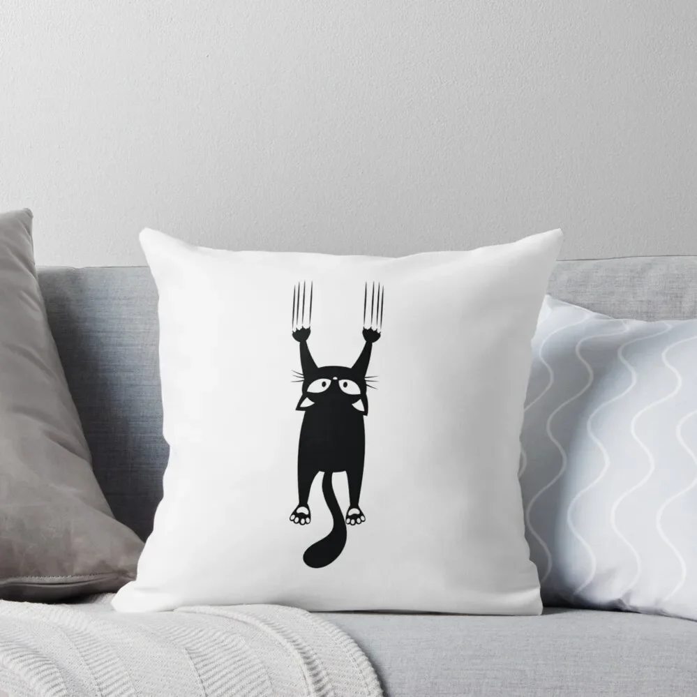 

Black and White Cat Hanging On Funny Tuxedo Cat Throw Pillow Pillowcase Cushion Couch Pillows pillow cover christmas pillow