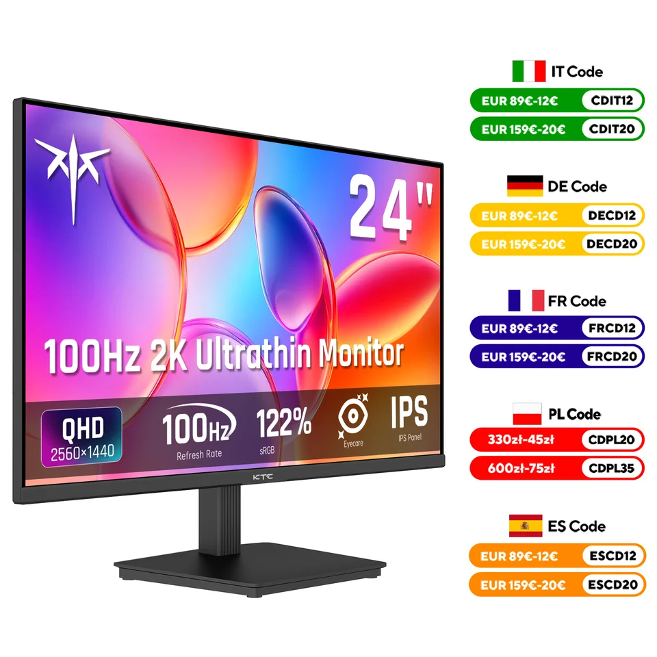 Monitor de computadora KTC 24 pulgadas QHD 2560x1440 IPS, monitor