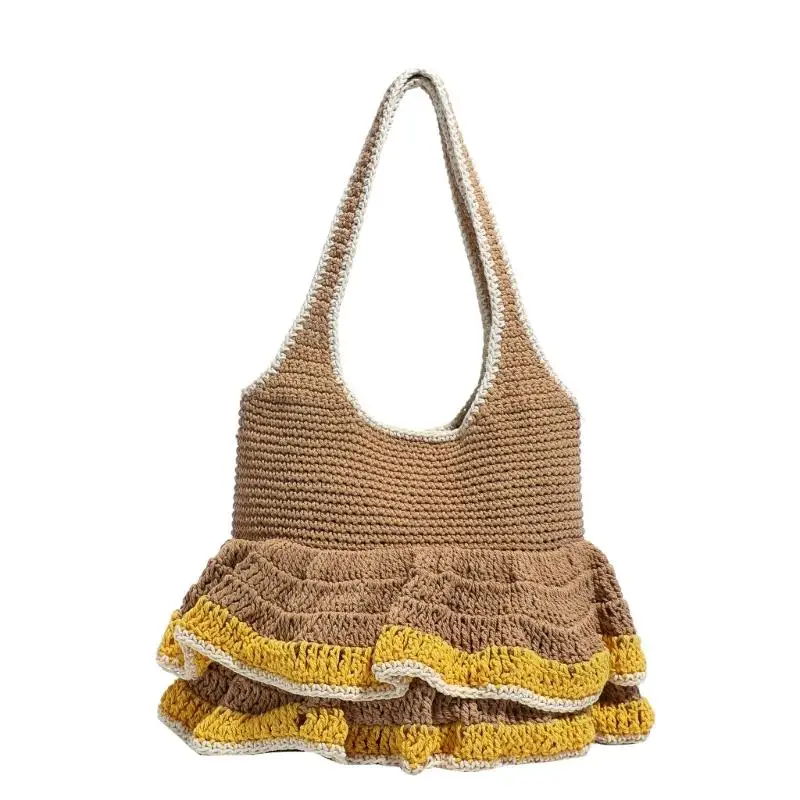 X5XA Friendly Woven Shoulder Bag For Women Practical Underarm Bag Large Handbag
