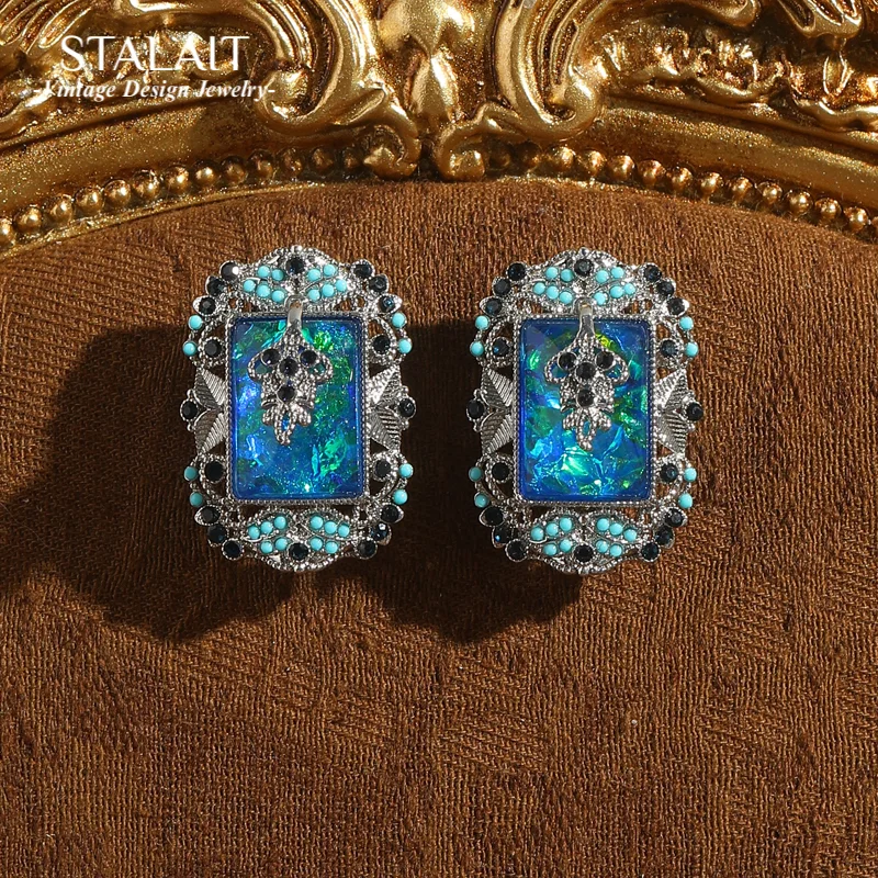 

Vintage Abalone Shell Colorful Blue Earrings Palace Rhinestone Accessories Luxury Designer Jewelry Wedding 2025 Christmas New