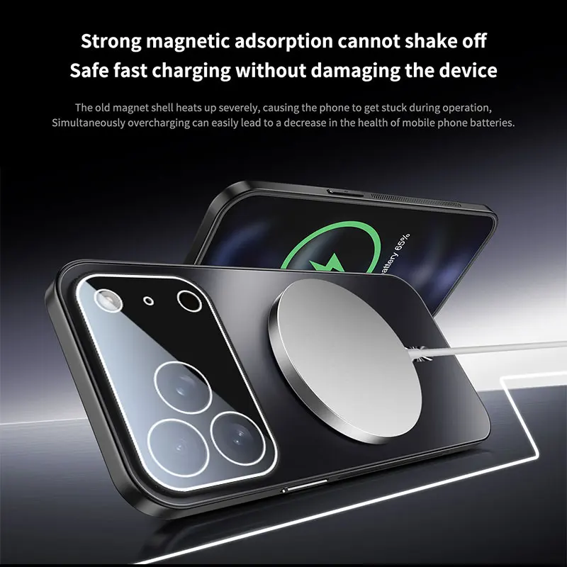 럭셔리 AG 매트 글래스 마그네틱 폰 케이스 아이폰 17 프로 맥스 에어 16 15 14 프로용 맥세이프 무선 충전 커버 액세서리