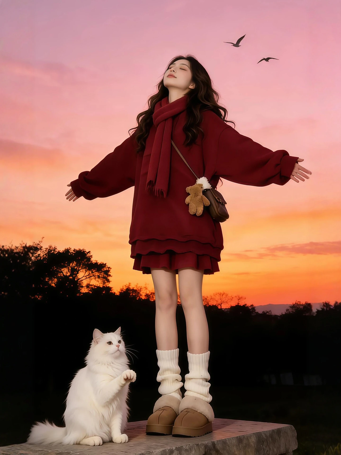 

plus Size Winter Faion Knitted Sweater Scarf And Skirt Set Women's Lazy Sle New Year's Outfit Warm Polyester Fabric