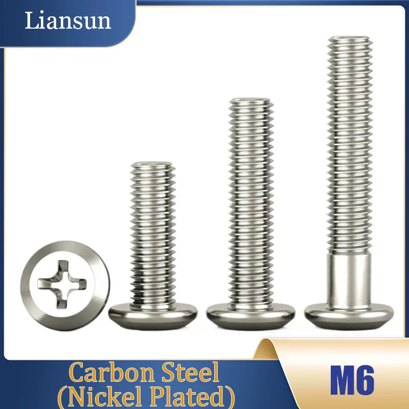 Nickel Plated Phillips Flat Head Chamfer Screws with Bevel Bolts M6 Carbon Steel Countersunk Head Phillips Studs Furniture Bolts