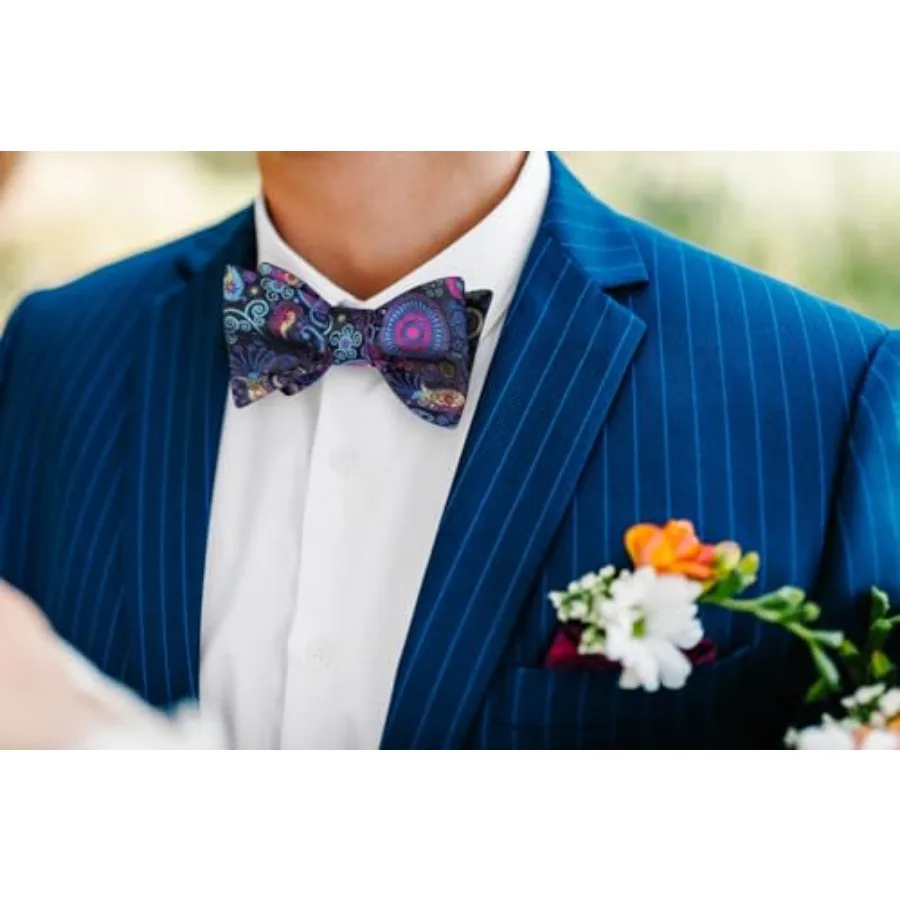 Bow Ties for Men Floral Bowties Mens Self Tie Bow Tie Handkerchief Jacquard Woven Bowtie Pocket Square Set, A1-blue-floral view 6