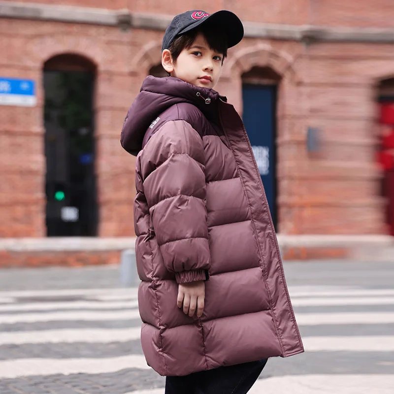 

Teen Boys Down Jacket 2025 Winter 80% White Duck Down Thicken Little Boys Long Coat 6-14 Years Hooded Kids Boys Warm Outerwear