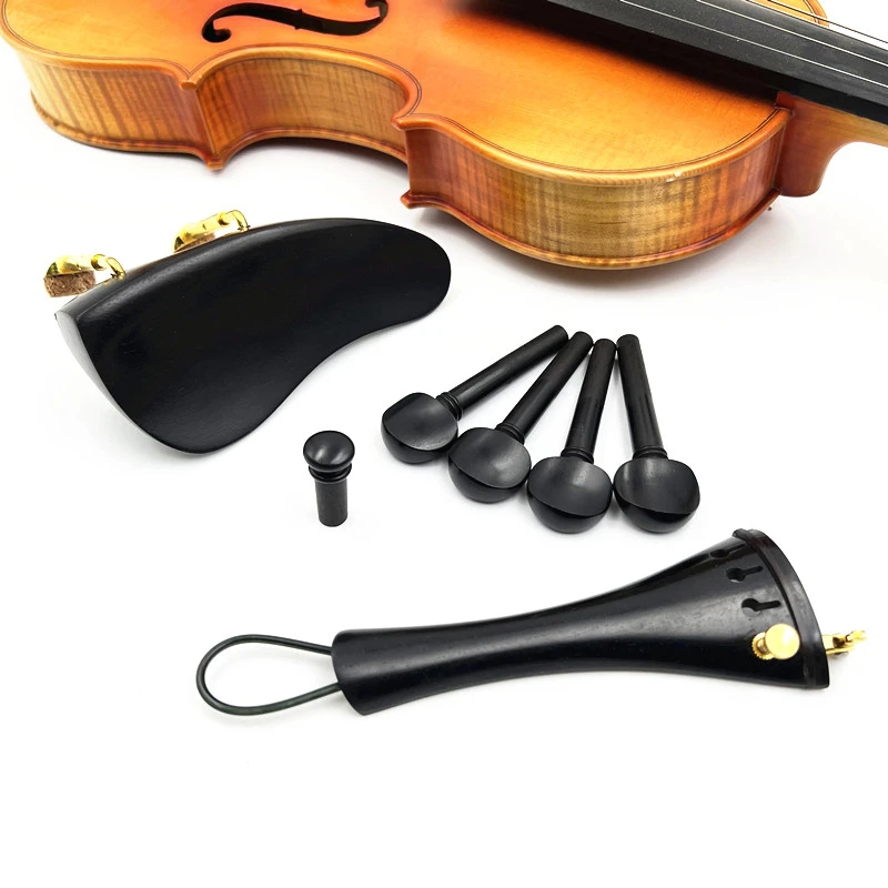 1 set Newly Shape 4/4 violin ebony wood accessories parts fittings,Tailpiece+Tuning pegs+Endpins+Chin rest/Chin Holder+tuner