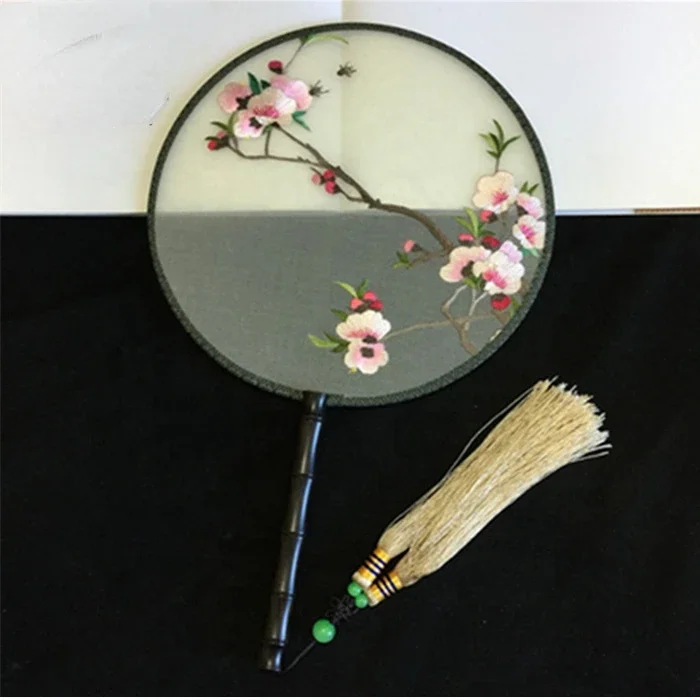 Custom Lady Silk Hand Fans Chinese Handmade Su Embroidery Wood handheld Fans