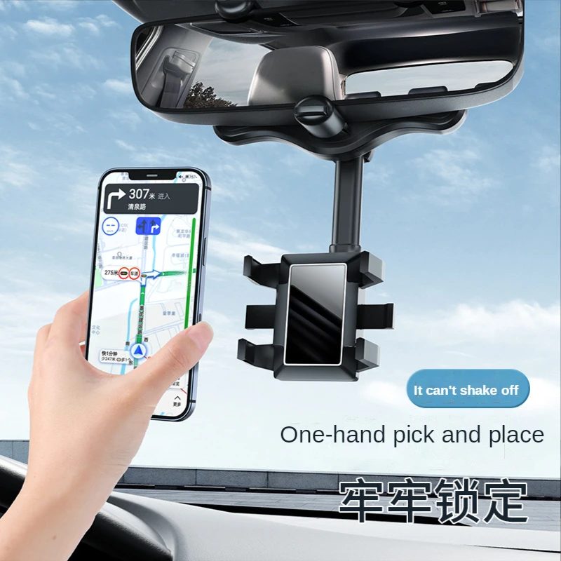 Car Phone Holder 360° Rearview Mirror Phone Holder Auto Rearview Mirror Seat Hanging Clip Bracket Cell Phone Holder for Car image 3