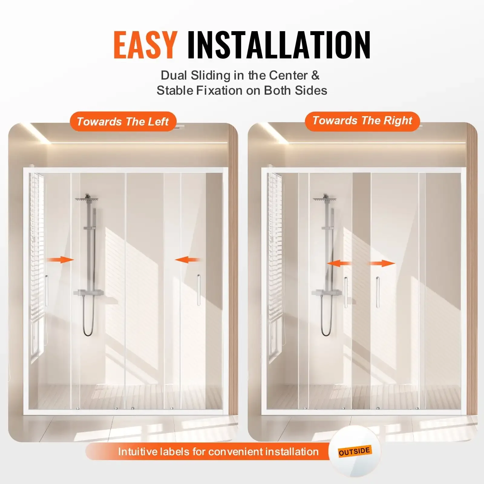 Semi-frameless Double Sliding Shower Door SGCC Tempered Glass 1/4" Chrome