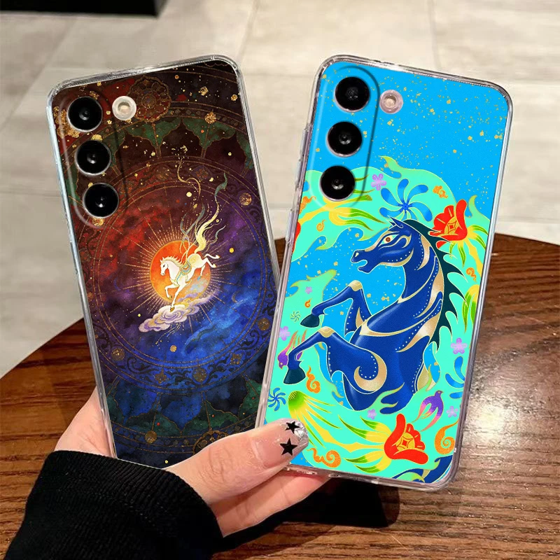 Cartoon New Year Horse Transparent Phone Case for Samsung Galaxy A16 A14 A12 A22 A24 A34 A36 A37 A42 A56 A57 A30 A40 Soft Cover