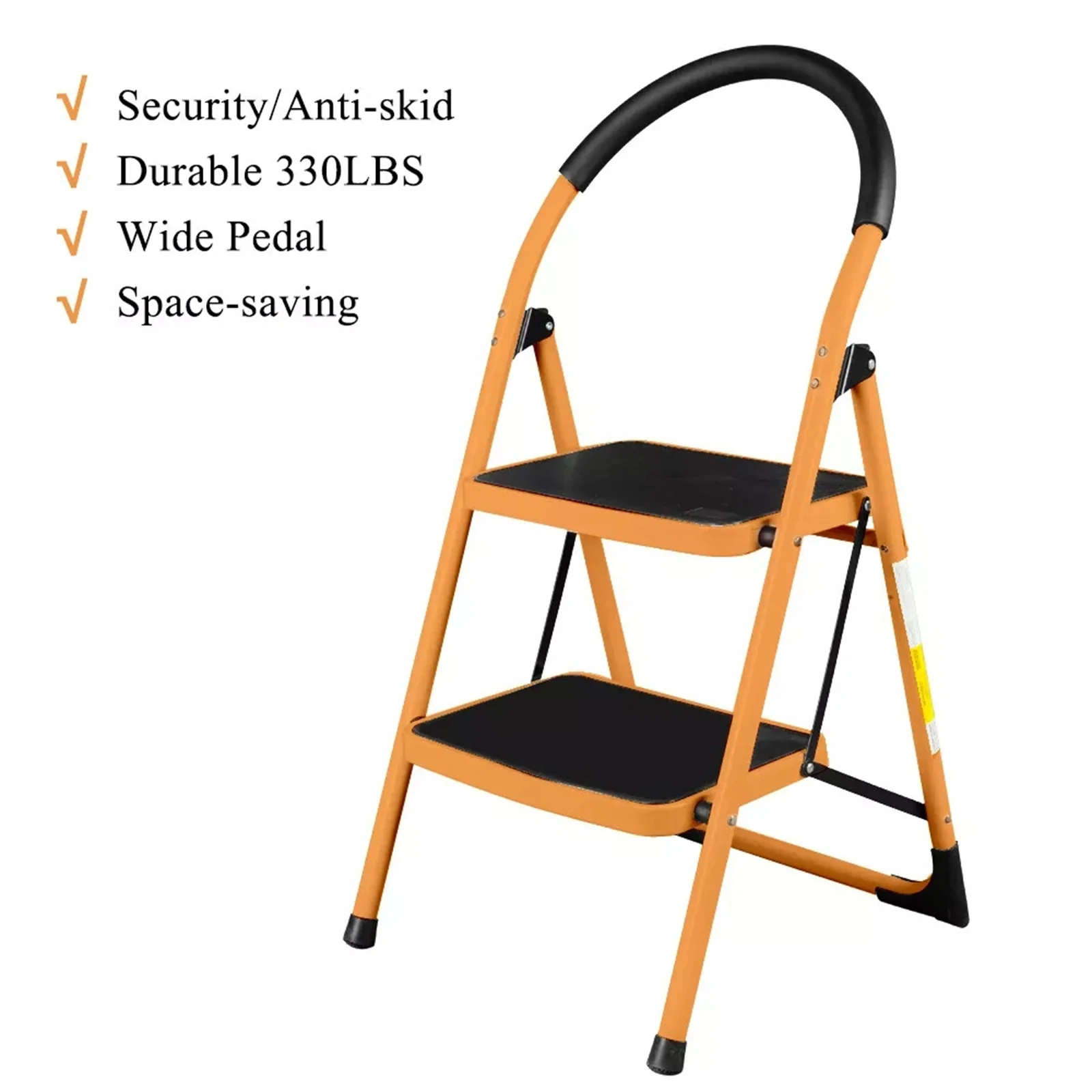 Non-Slip Folding Step Stool Aço, 2 Step Ladder, 330Lbs Capacidade Máxima, Heavy Duty