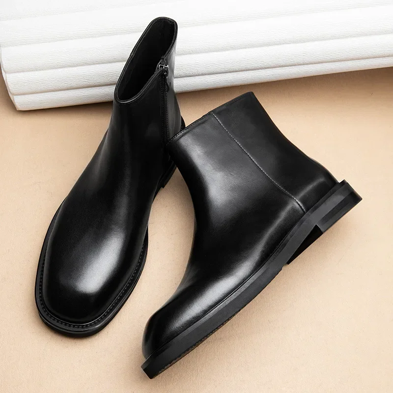 Retro Mens Genuine Leather Chelsea Boots Luxury Handmade Quality Comfortable 2026 Spring Elegant Ankle Social Business Shoes Man