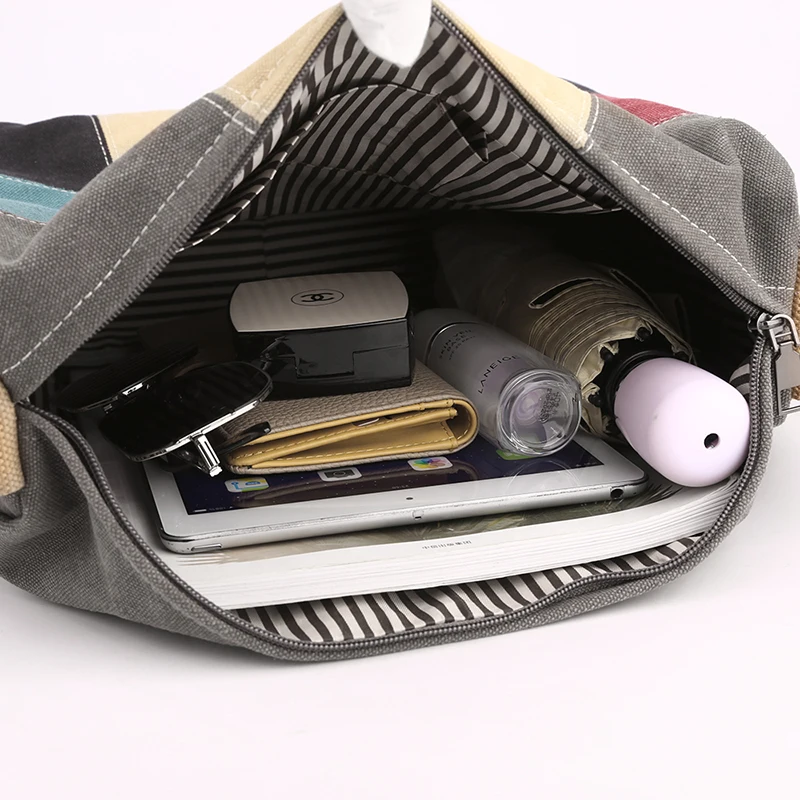 Female patchwork Top-Handle Bag Women Shoulder Bag Canvas Vintage Ladies Crossbody Bags Large-capacity Commuting Handbags