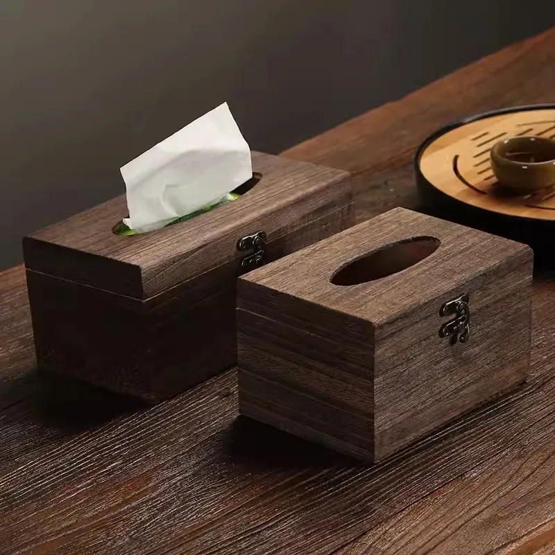 

Wooden Carbonized Tissue Box Retro Creative Restaurant Chinese Style Roasted Tung Wood Tissue Box Home Office Car Storage Box