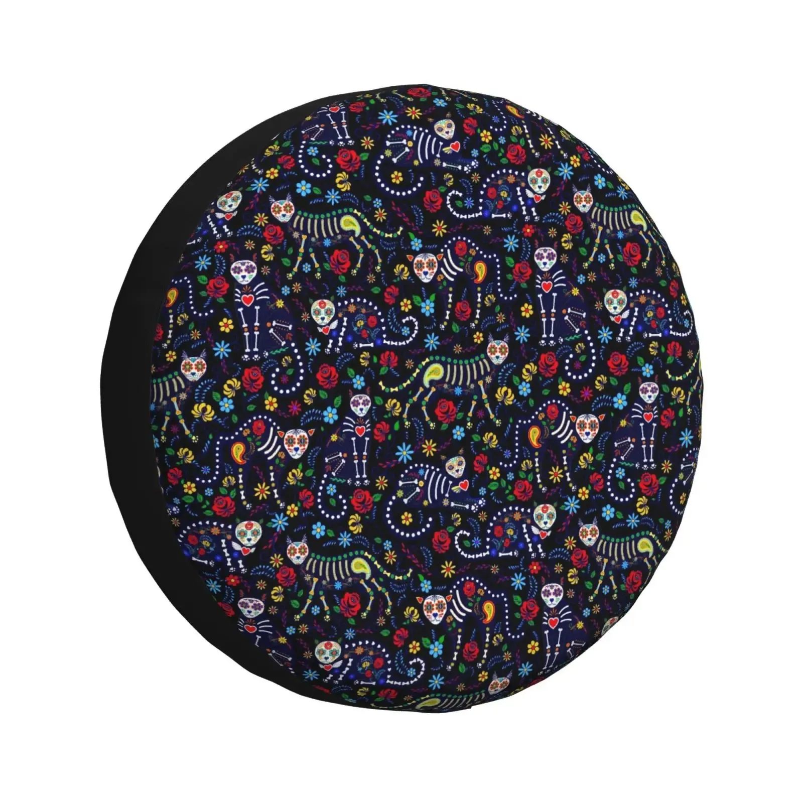 

Day of the Dead Skeleton Cat Spare Tire Cover Durable SUV Wheel Protector Universal Fit