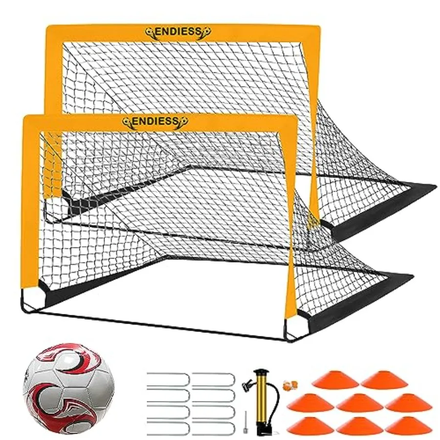 

2 Pack 4'x3' Soccer Goals Durable Pop Up Soccer Net Set with Size 3 Ball Pump 8 Cones and Carry Bag Portable Backyard Training