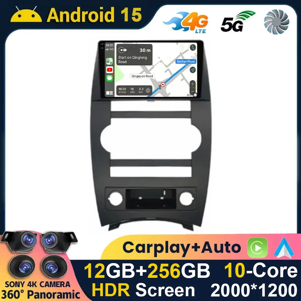 Android 15 Carplay Auto For Jeep Cherokee Commander XK 2005 2006 2007 2008 2009 2010 2011 Car Radio Multimedia Player GPS Stereo
