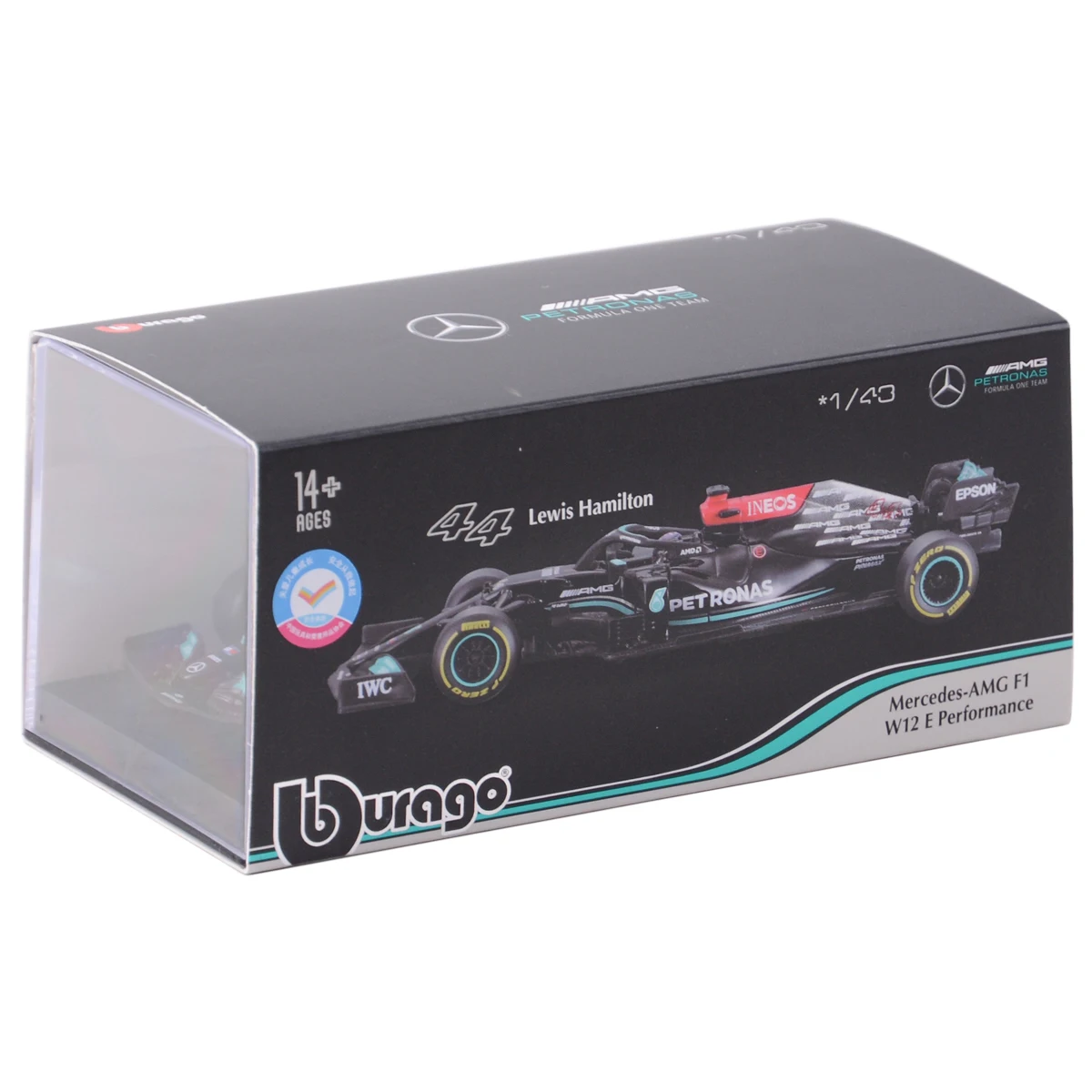 Bburago 1:43 Mercedes AMG 2021 W12 E Performance #44 Static Simulation Diecast Alloy Model F1 Racing Formula Car