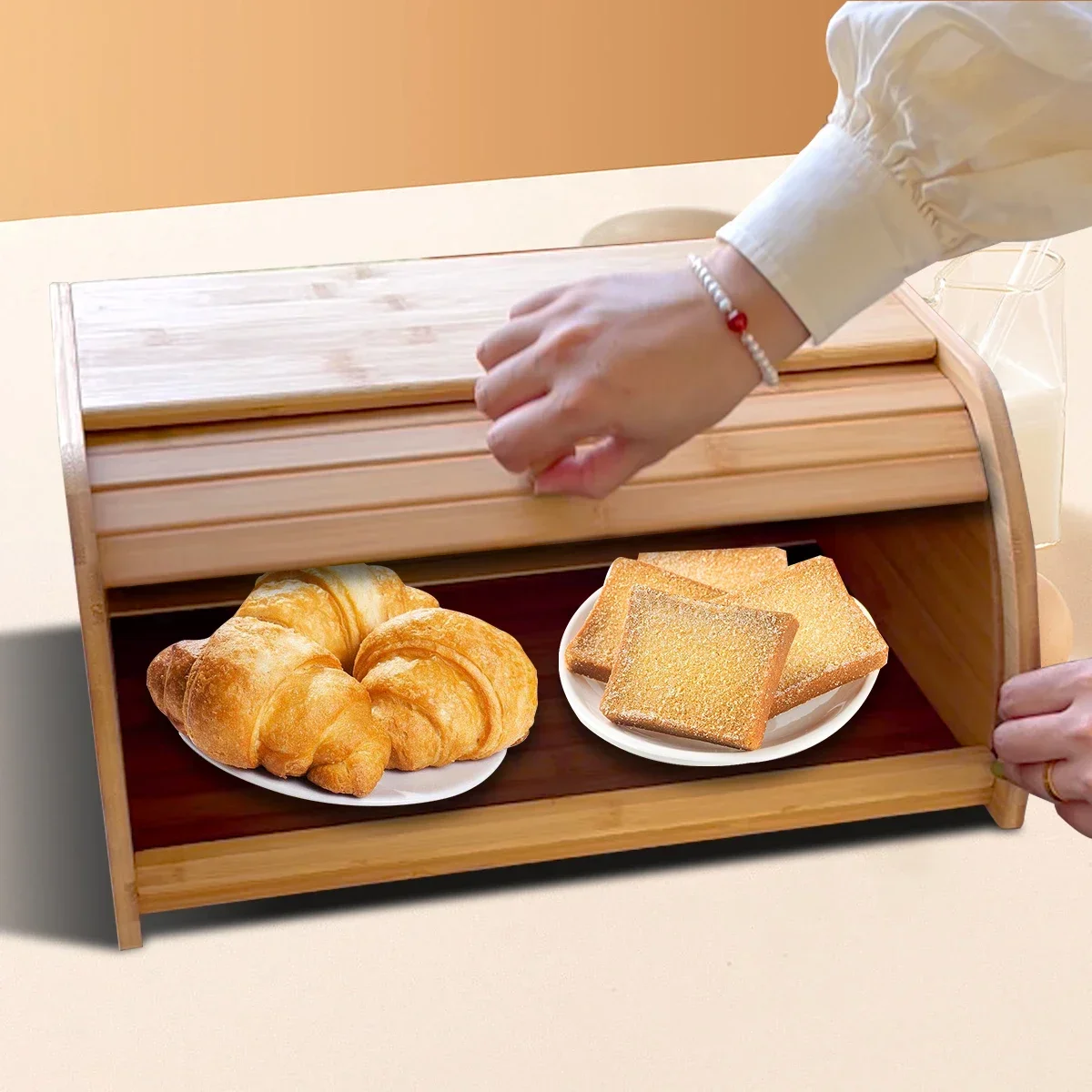 

Bamboo Bread Box Large Capacity Countertop Bread Storage Box for Homemade Bread, Rolls, Muffins, & Snacks Kitchen Organizer
