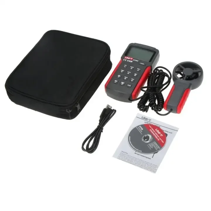 

UT362 Цифровой анемометр Хранение данных USB-передача Температура Скорость ветра Объем воздуха Профессиональный