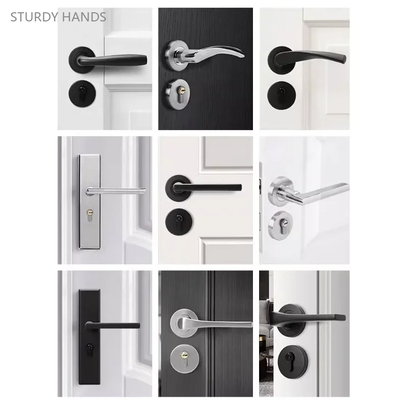 1 set di serratura con maniglia silenziosa in acciaio inossidabile per uso domestico interno camera da letto universale serratura con maniglia per porta in legno 30-50mm