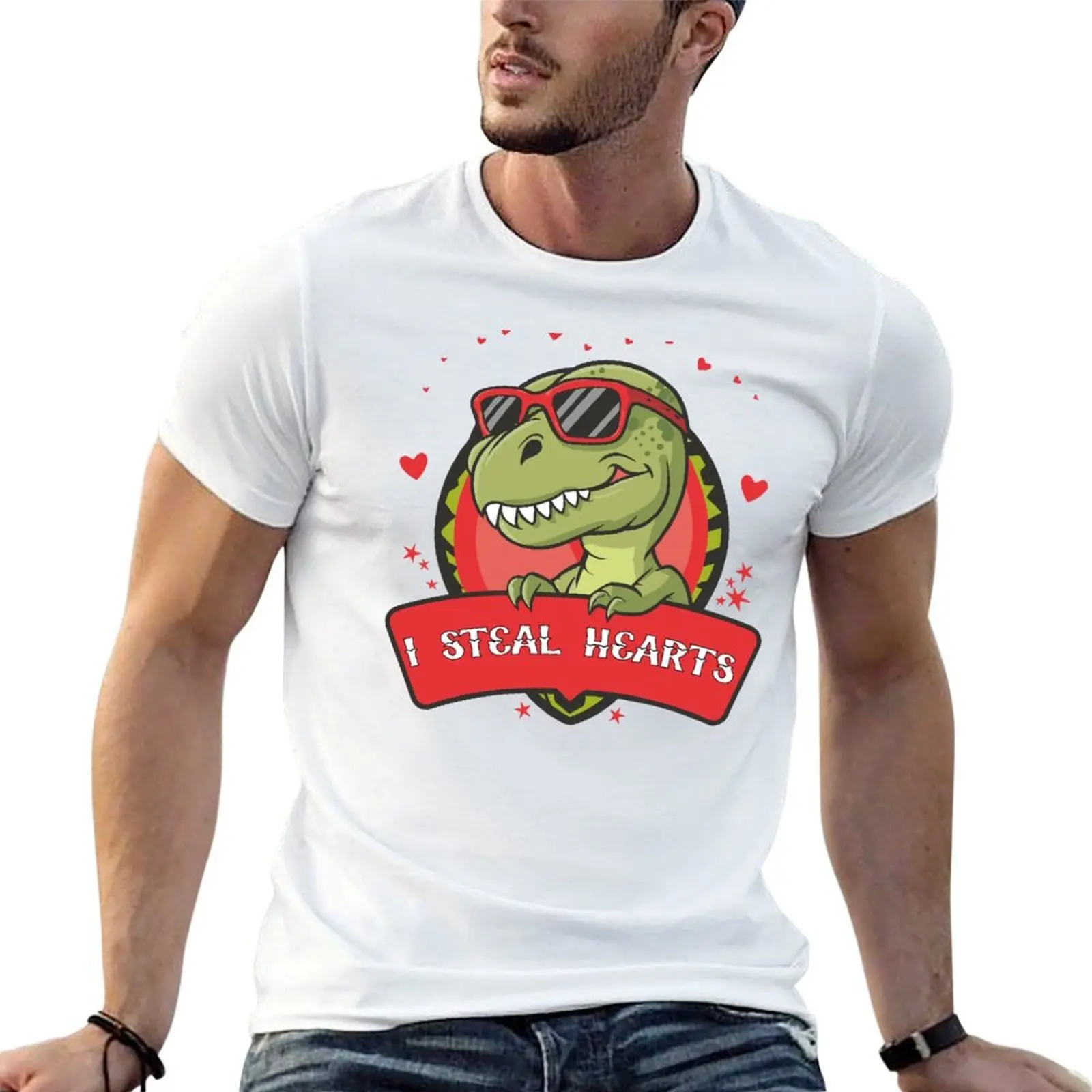 

I Steal Hearts Love funny Happy valentine's day Dinosaur T-Shirt man t shirt summer t shirt man designer T-Shirt