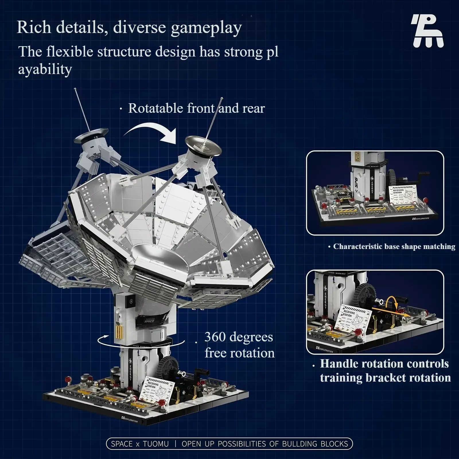 Segnale spaziale ricevente base building block assemblaggio antenna satellitare modello building block kit per bambini giocattoli