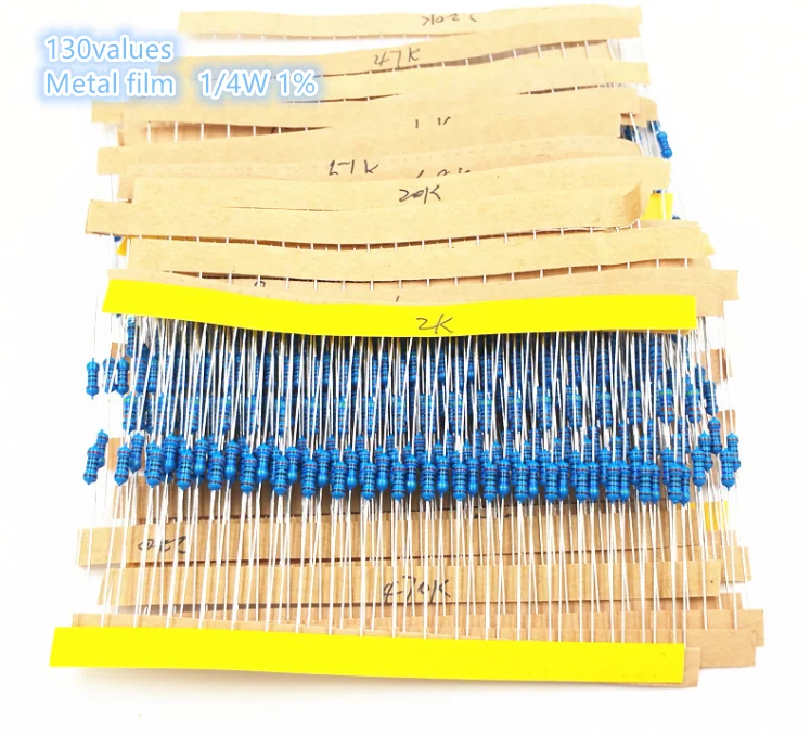 1/lot,10-1M Ohm 1/4w Resistance 1% Metal Film Resistor Resistance Assortmen  Resistor Kit Assorted Kit,130values 20PCS=(2600PCS)