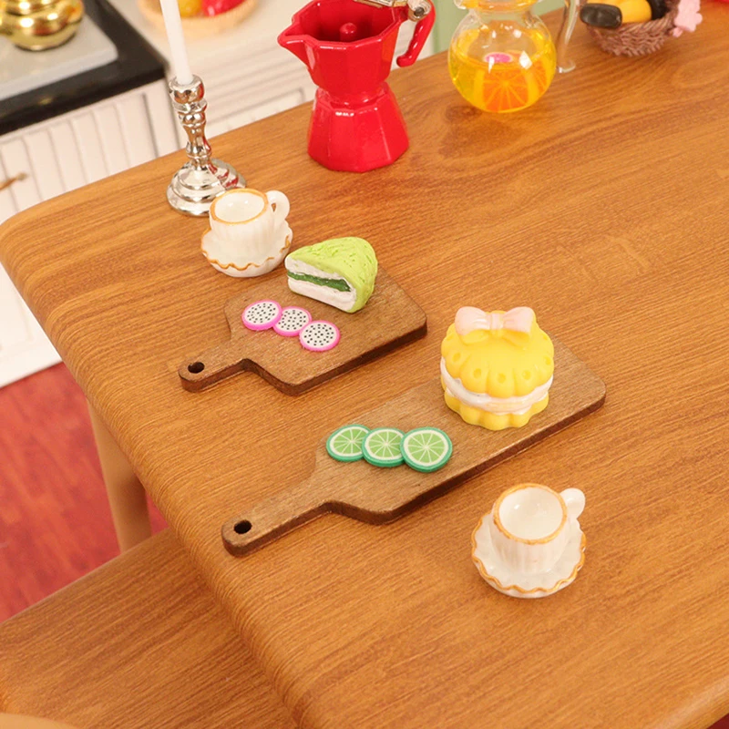 1Set 1:12 Dollhouse Miniature Cream Cake Fruit Slices Dessert Tray Kitchen Model Decor Toy Doll House Accessories