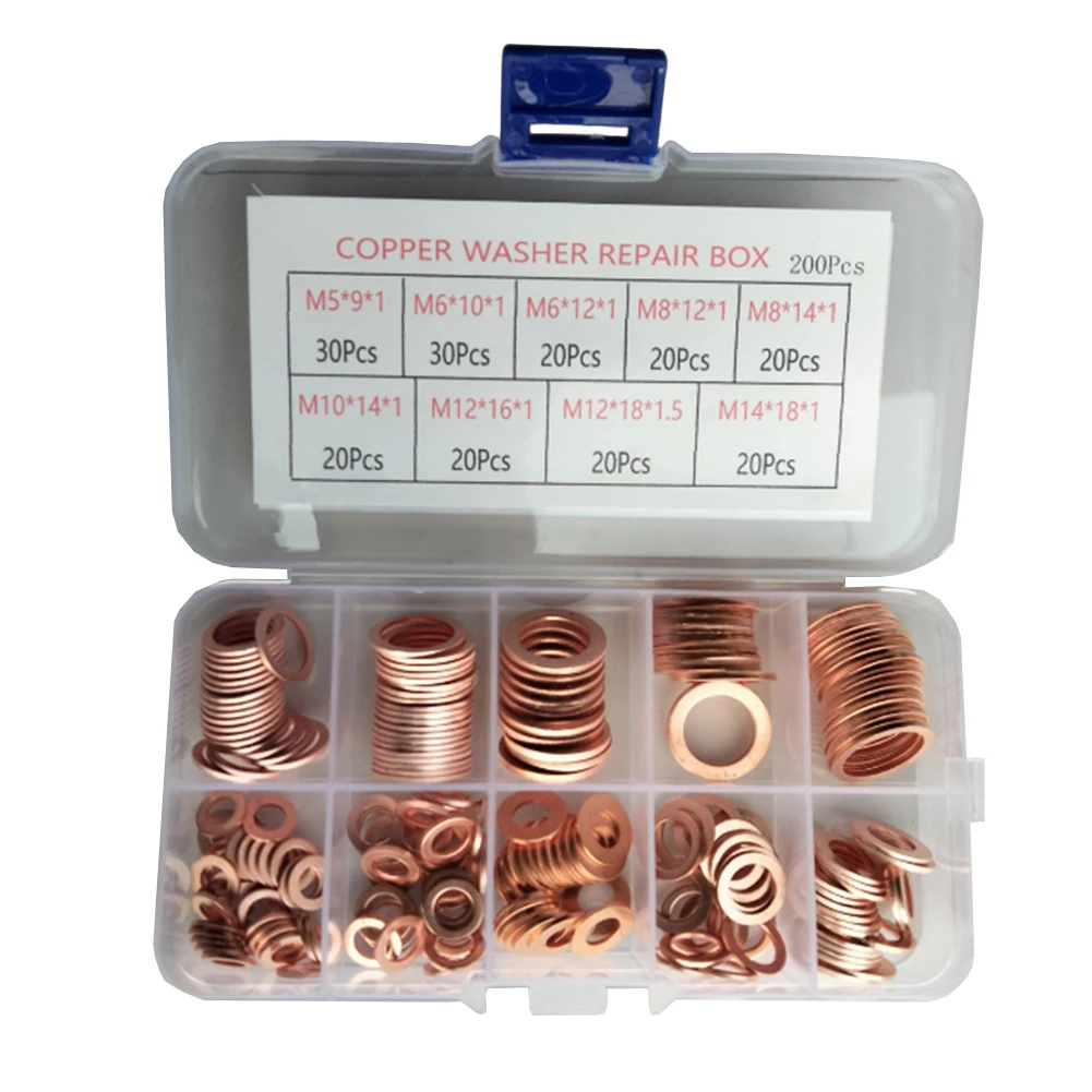 Copper Flat Washer Gasket Set Assortment Kit Purple Metal Sealing For Ring For Sump Bolt Nut Screw Automotive Industrial Hardwar