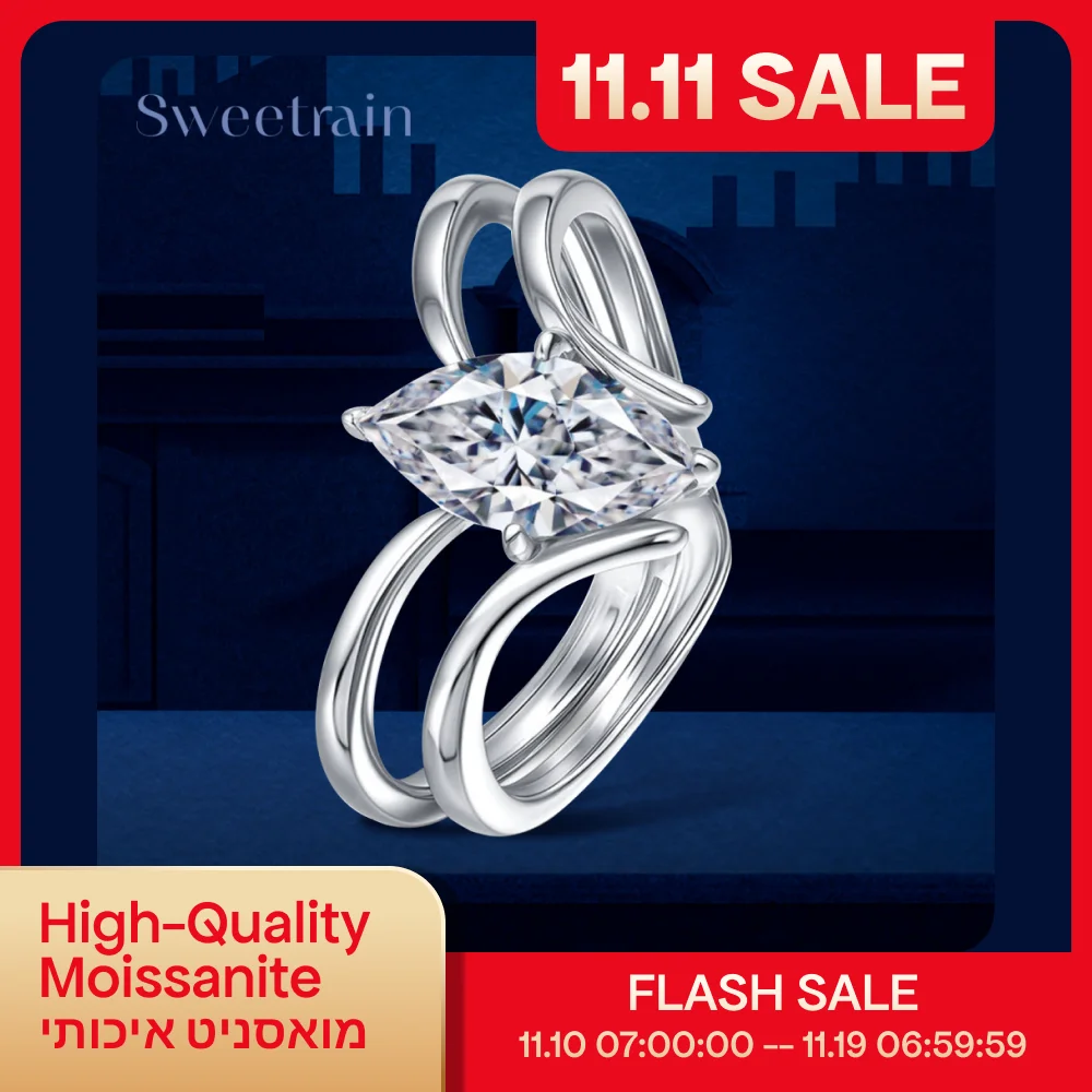 

Сертифицированное кольцо-пасьянс GRA 1CT с муассанитом огранки маркизы для женщин, стерлинговое серебро 925 пробы с покрытием из 18-каратного лабораторного бриллианта, обручальное кольцо для невесты