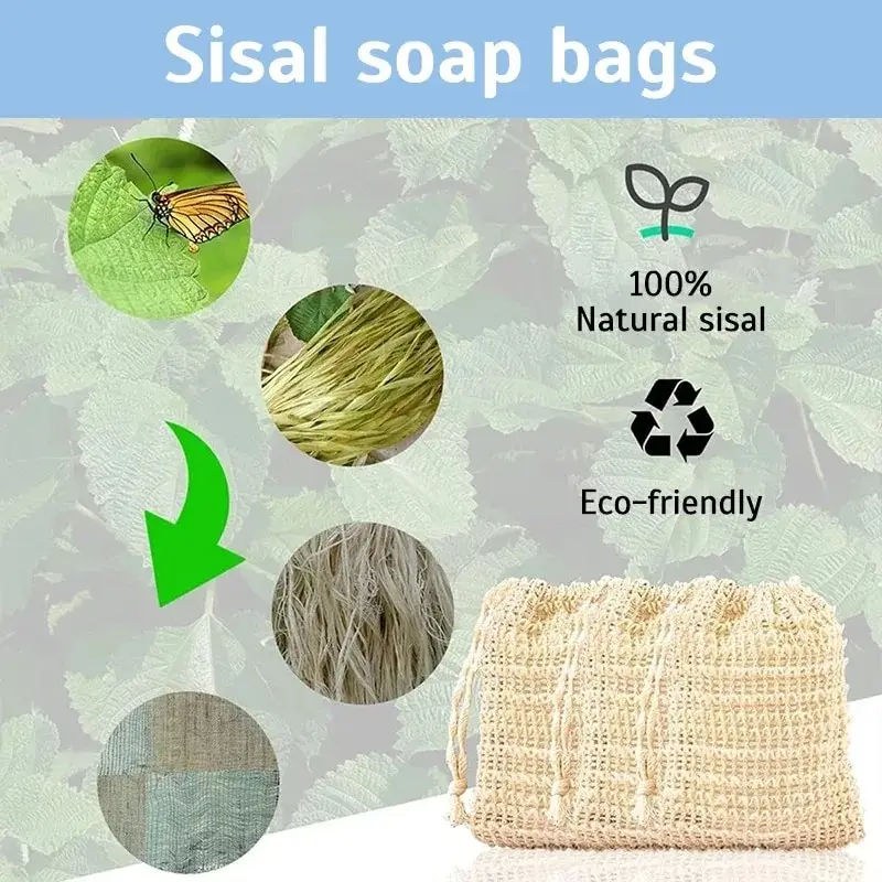 5Pcs Sisal Soap Saver Bag Exfoliating Mesh Pouch Eco Friendly Natural Zero Waste Foaming And Scrubbing Sisal Bag For Bathroom