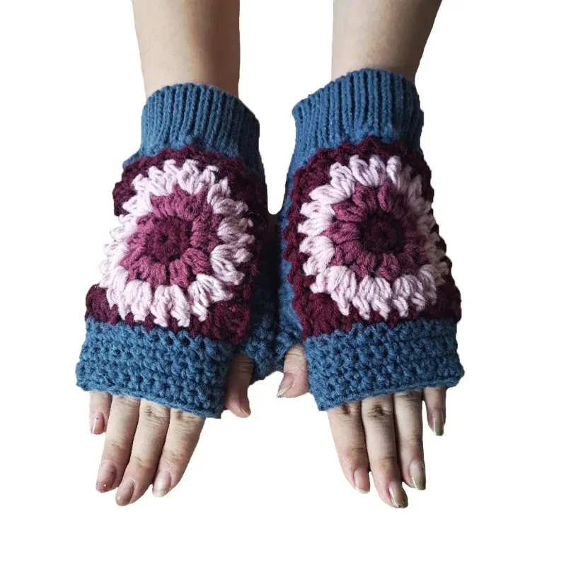 قفازات شتوية دافئة بدون أصابع للنساء بتصميم عتيق على شكل زهور عباد الشمس قابلة للتمدد مناسبة لغسل اليد فقط للنزهات غير الرسمية #5