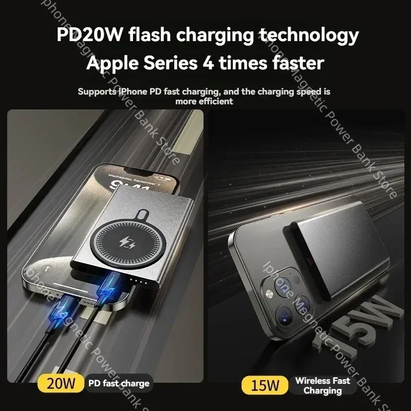 Brand 10000mAh Power Bank Magnetic Wireless Power Bank PD 22.5W Fast Charging Auxiliary Battery for iPhone 12-16 Series Pro Max
