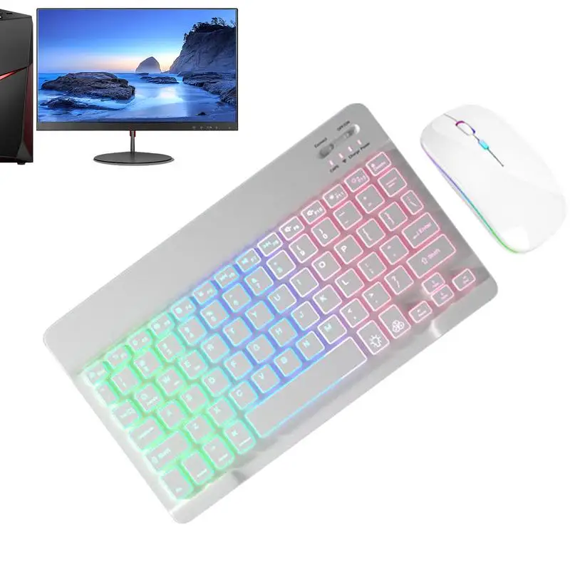 Keyboard And Mouse Set Wireless 7 Colors Backlit Key Board With Mouse Slim Portable Computer Keyboards For School Office