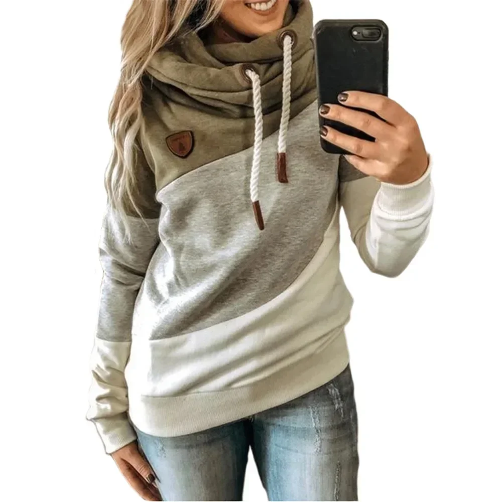 

2024 New Autumn Winter Thick Warm Coat Leopard Splicing Hooded Loose Women Hoody Sweatshirt Pullover Casual Tops Long Sleeve