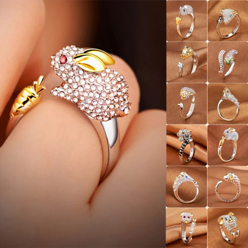 

12 Zodiac Rings Adjustable Rings for Women Men Cute Animal Couple Constellation Jewelry Friendship Birthday Gifts Whole Sale