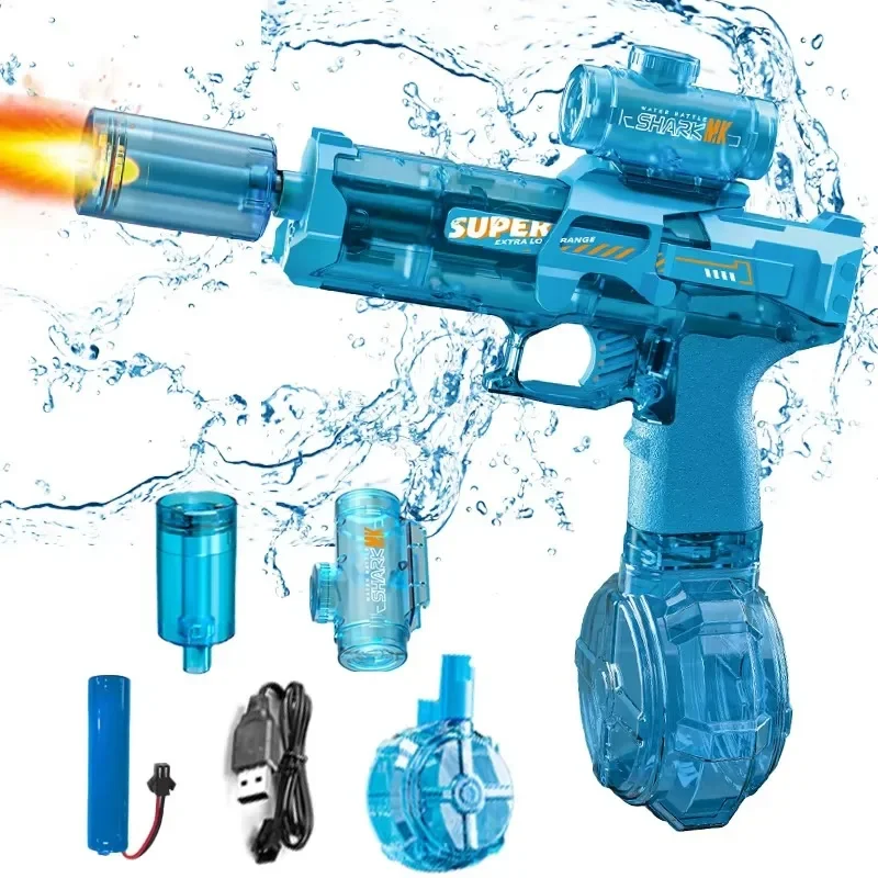

Simulated Firing and Recoil Electric Water Gun Toys Children Automatic Sensor Lights Water Pistol Summer Outdoor Beach Kids Toy