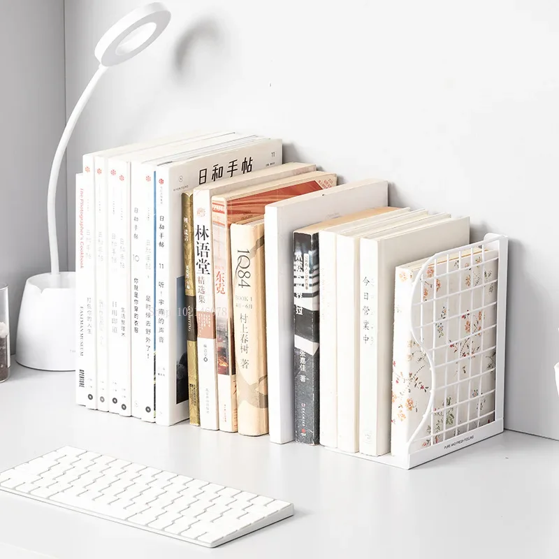 Simple Books Shelf Stand Retractable Wrought Iron Mesh Folding Book Baffle Book Holder Thickened Ins Wind Desktop Books Storage