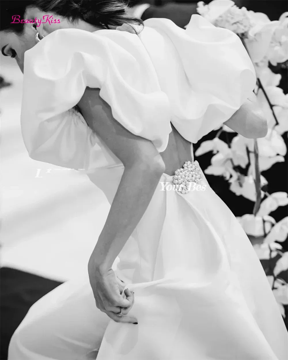 Robes de mariée sirène simples et solides, col carré froncé, manches bouffantes, robe de bal de soirée, longues robes de mariée élastiques, 2026