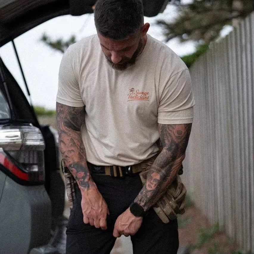Tactical Shooting Range Graphic T Shirt Unisex Double Print Full Tactical Tattoo Motifs Amor Fati Latin Motto SAVTAC