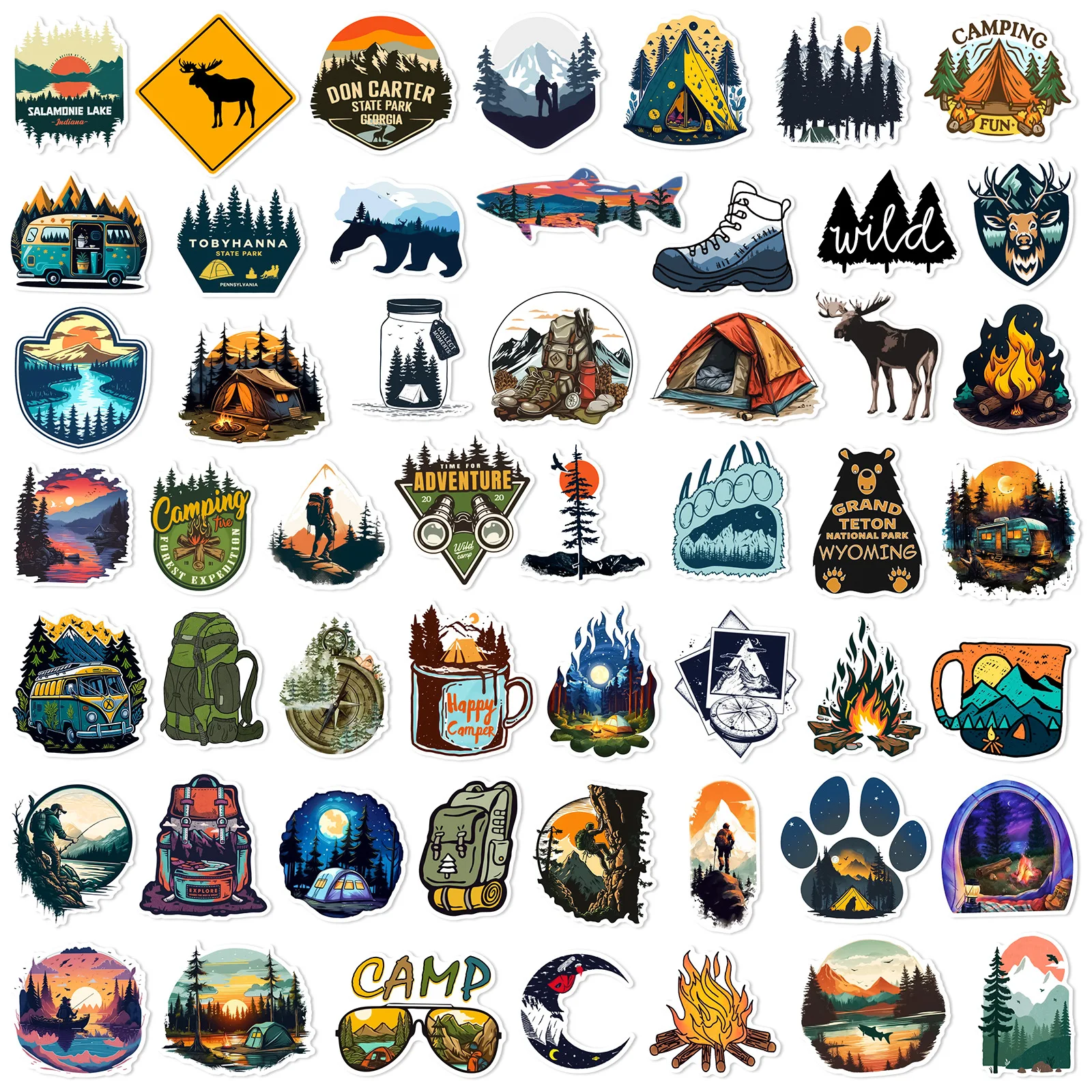 50/30/10 Pcs Outdoor Camping Graffiti Stickers for Water Bottles, Luggage & Phone Cases