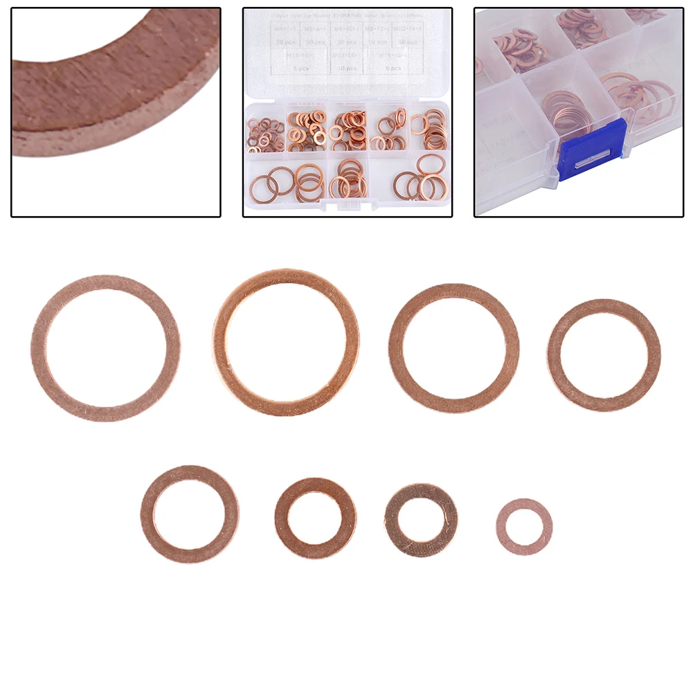 for versatile Copper Flat Ring Seal Gasket Set 100PCS Assortment Kit for M14 Perfect for Automotive and Marine Use