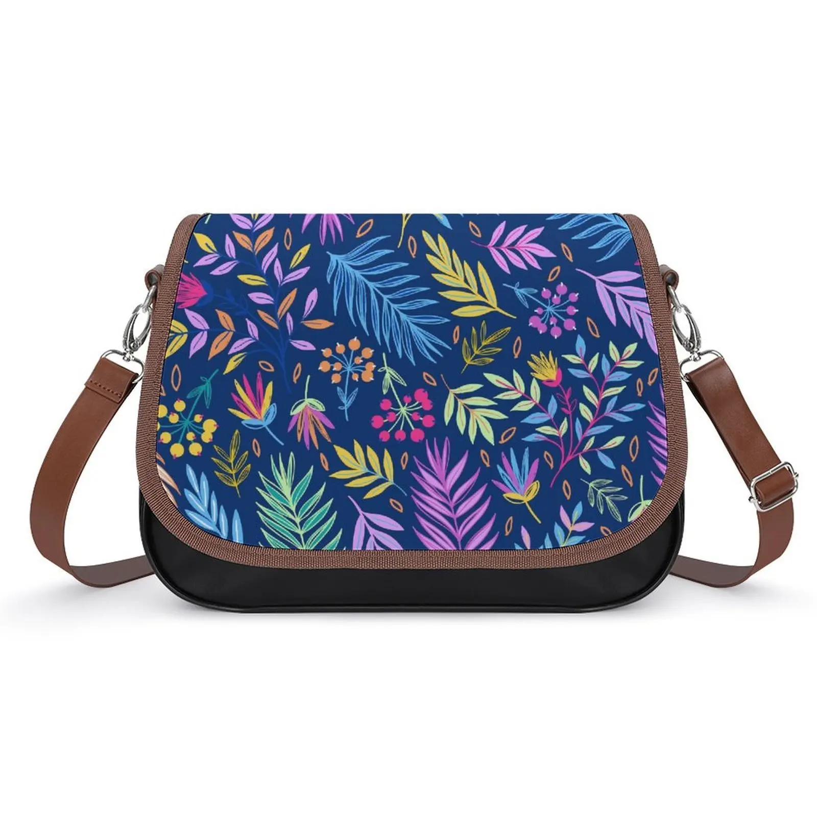 Custom Pu Women'S Crossbody Bag  Polynesian Flowers And Tropical Tribal Patterns Art Hibiscus Flowers Portable Women'S Bag - view 3