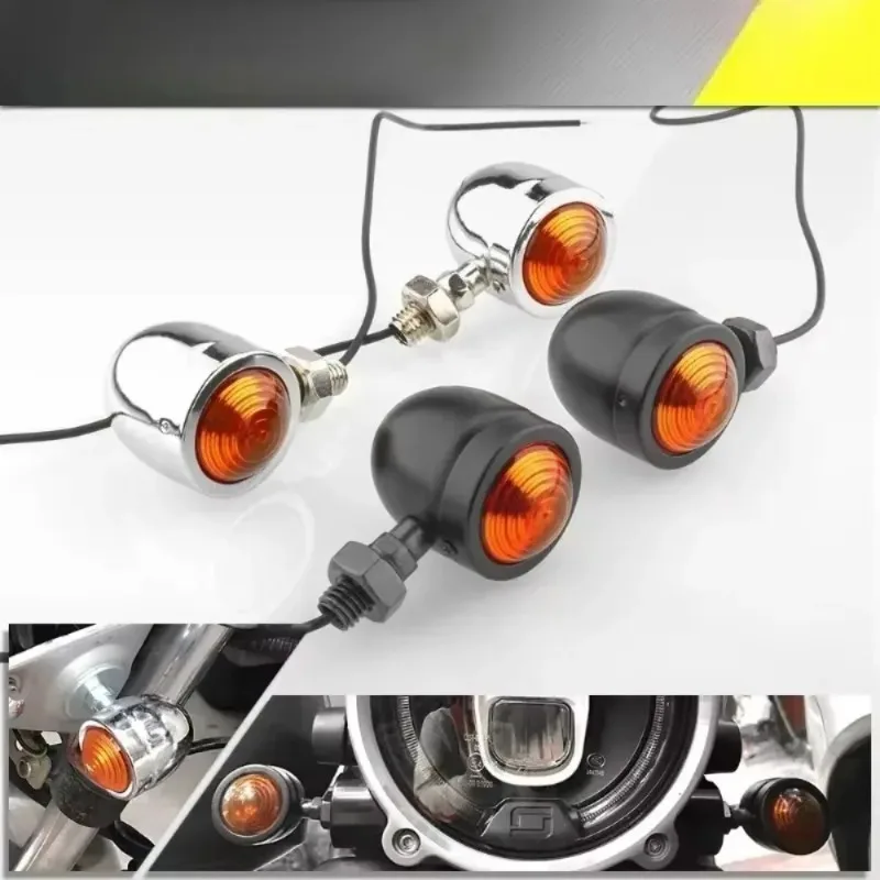 

2PCS for Cruise Retro Old School Motorcycle Turn Signals Universal 12V Single Wire Turn Signals Lights Motorcycle Accessories