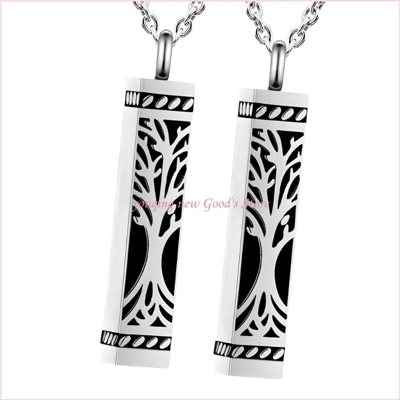 57QA 2 Pack Locking Necklace Set Memorial Jewelry for Ashes Stainless Steel Cremation Pendant with Tree
