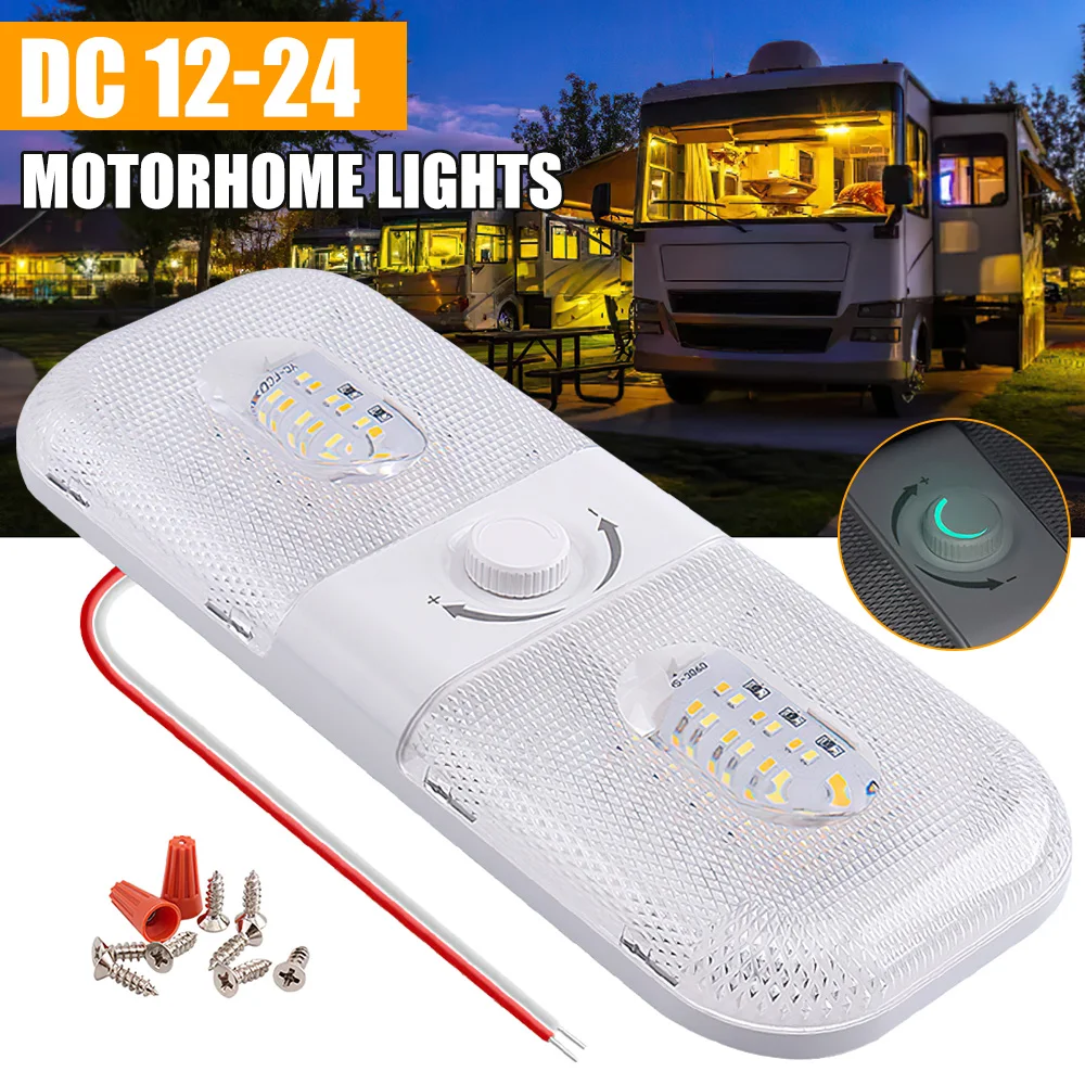 

12V-24V RV Interior LED Light Cabinet Light Stepless Dimming 3 Color Car Roof Ceiling Lamp for Caravan Camper Truck Boat Trailer